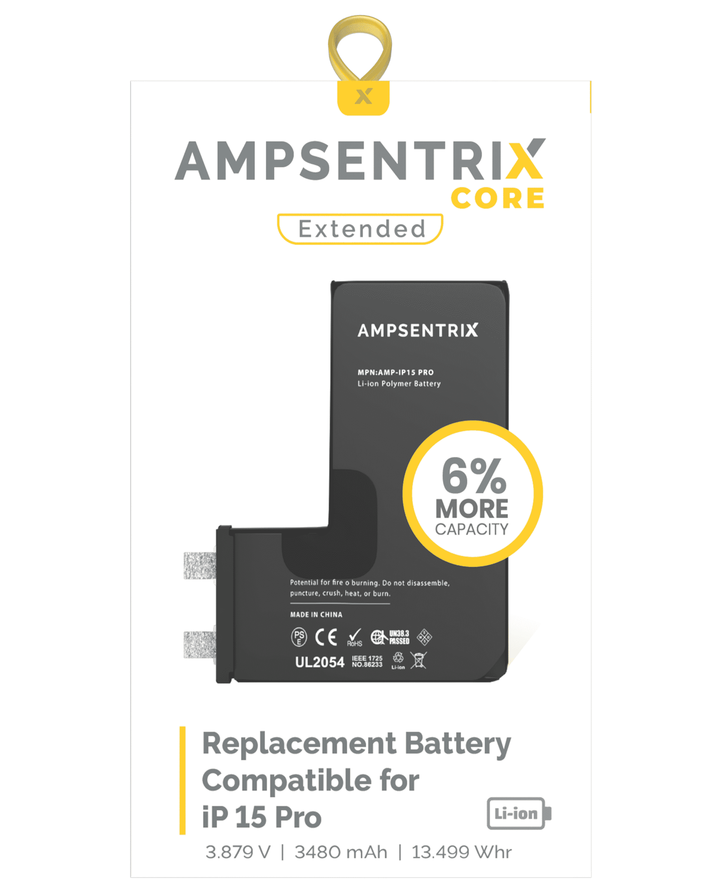Replacement Battery For iPhone 15 Pro (Spot Welding Required) (AmpSentrix Core Extended)