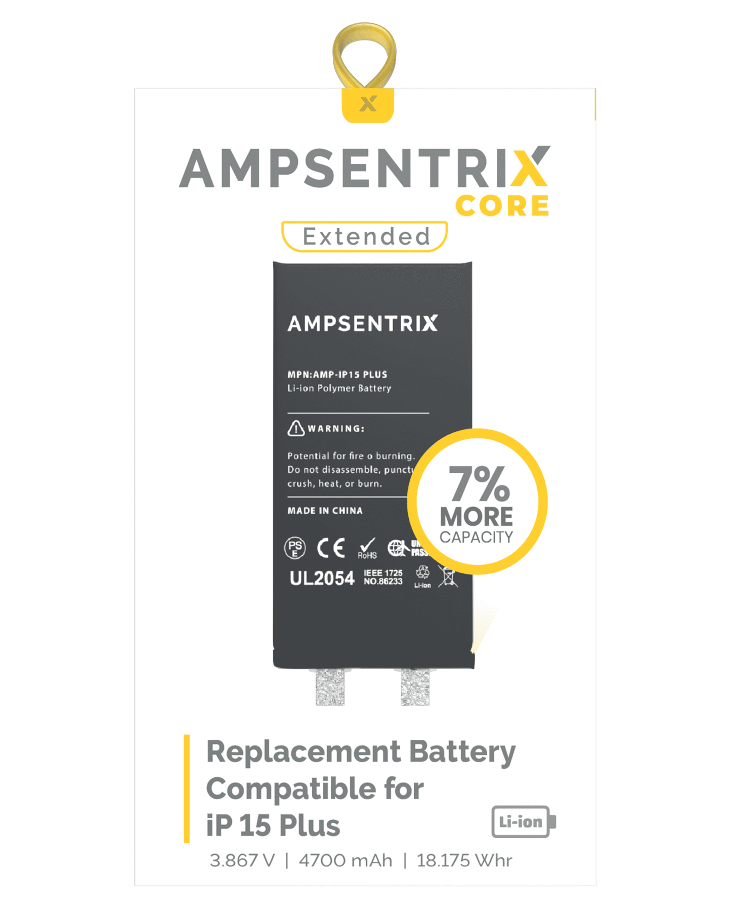 Replacement Battery For iPhone 15 Plus (Spot Welding Required) (AmpSentrix Core Extended)