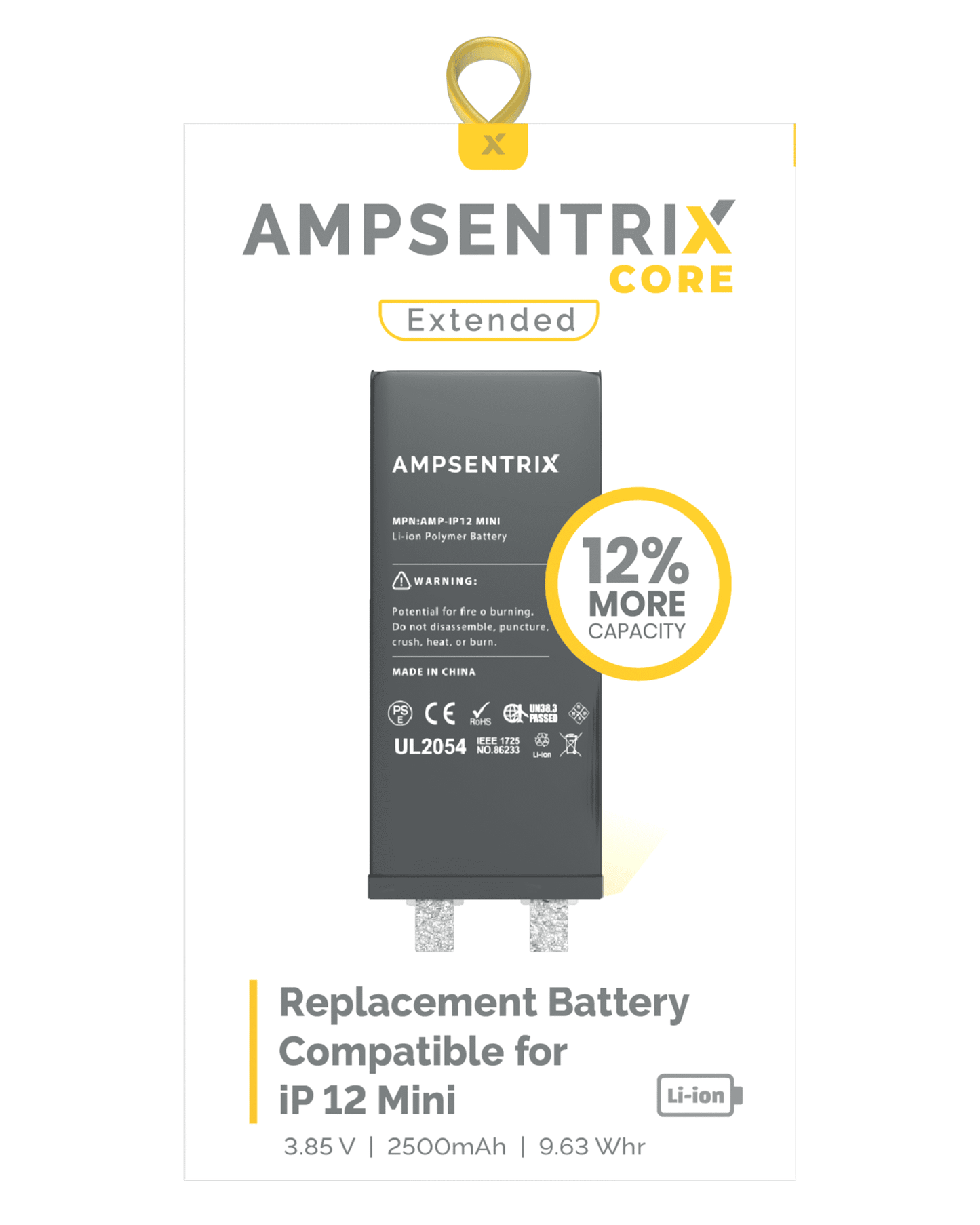 Replacement High Capacity Battery Core For iPhone 12 Mini (Spot Welding Required) (AmpSentrix Core Extended)
