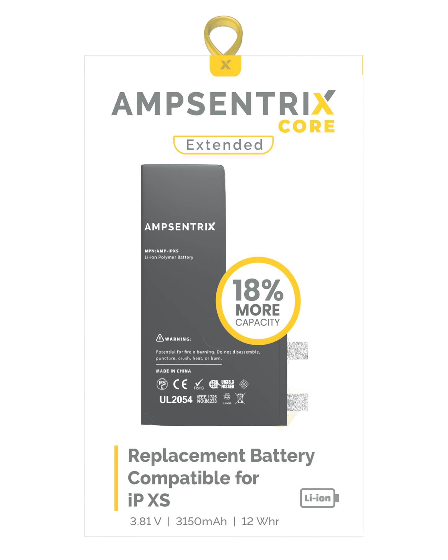 Replacement Battery For iPhone XS (Spot Welding Required) (AmpSentrix Core Extended)