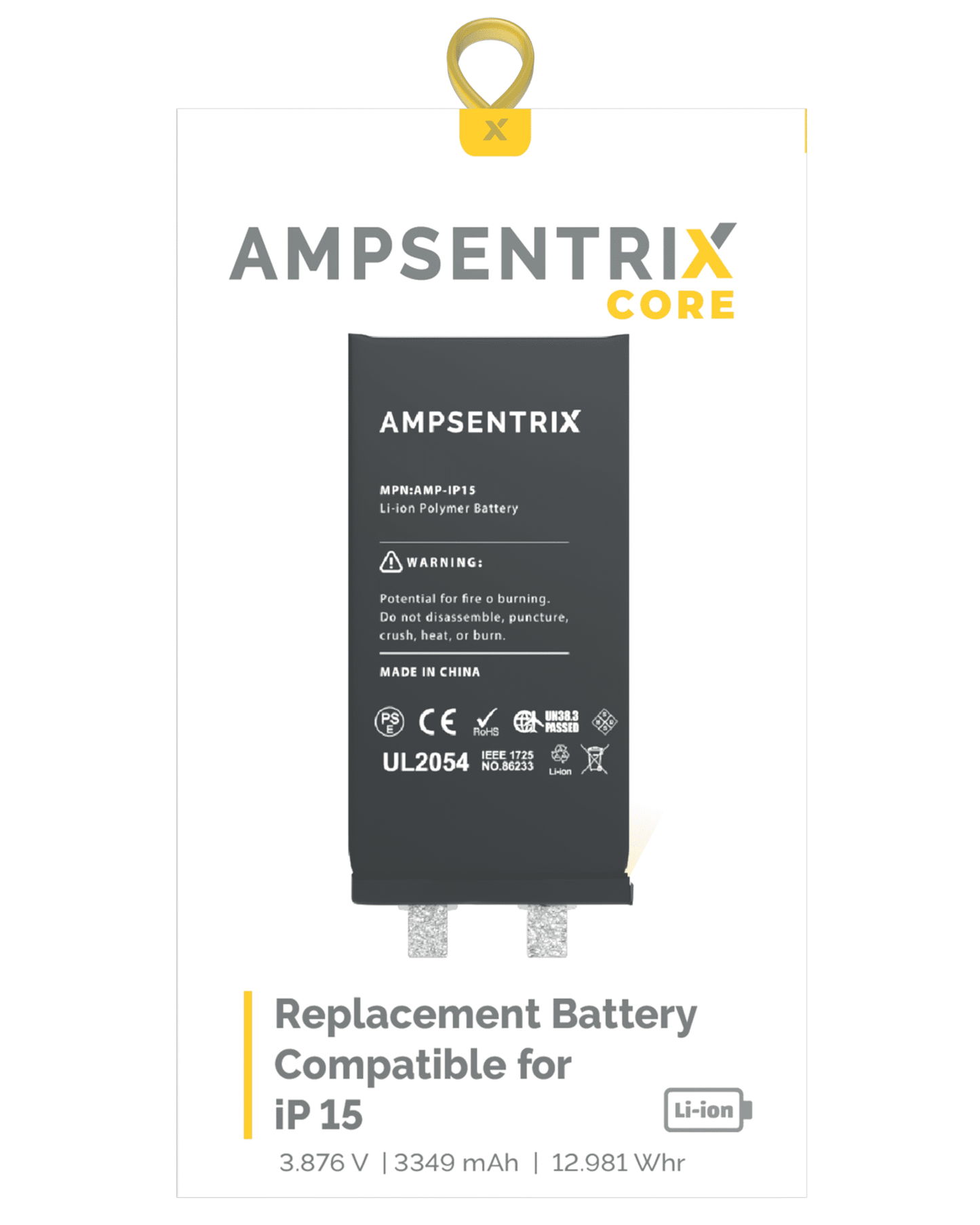 Replacement Battery Core For iPhone 15 (Spot Welding Required) (AmpSentrix Core)