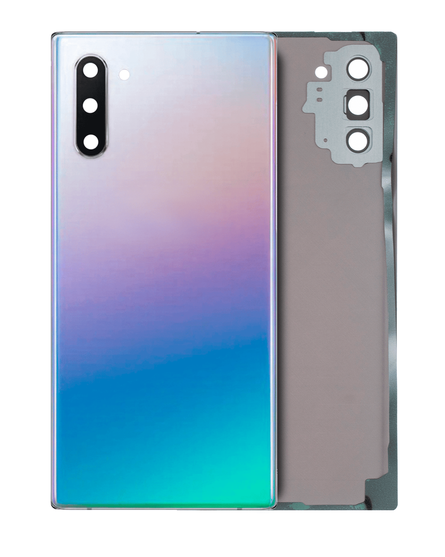 Back Cover Glass With Camera Lens For Samsung Galaxy Note 10 (No Logo) (Aftermarket Plus) (Aura Glow / Silver)