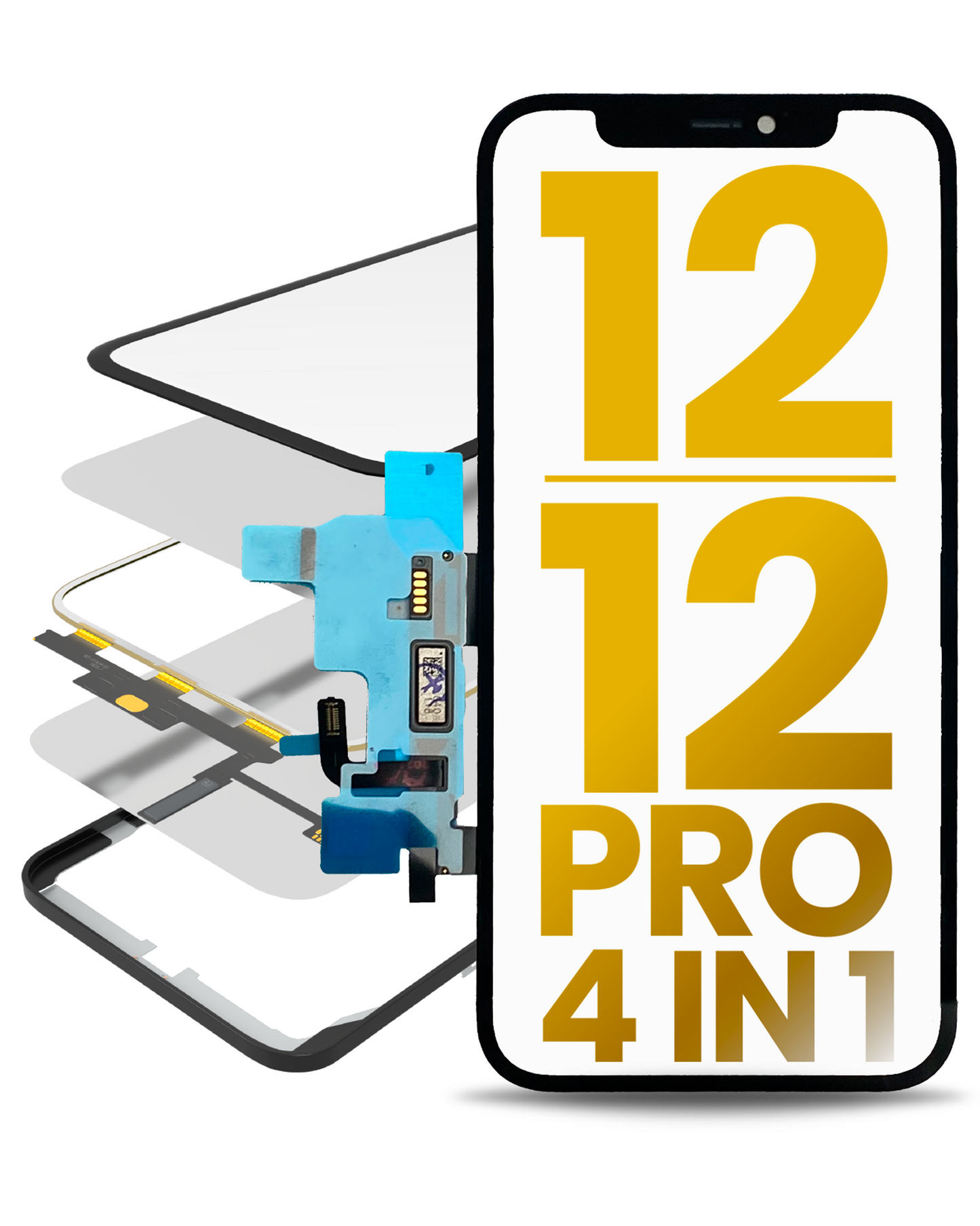 4 in 1 Short Flex (Digitizer Touch With Glass + OCA + Frame Pre-installed) For iPhone 12 / 12 Pro (OCA Master)
