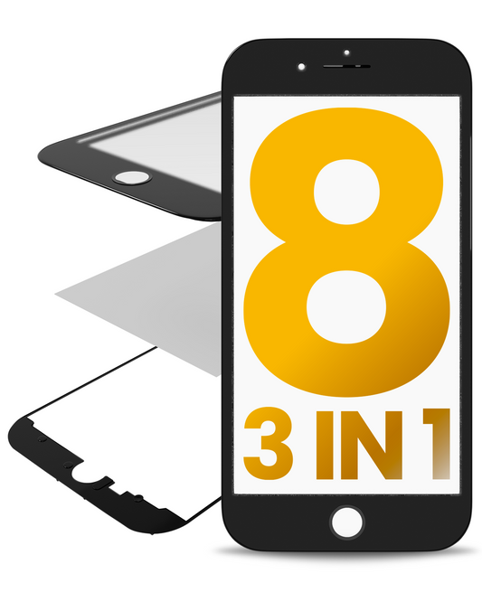 3 in 1 (Glass With OCA Pre-Installed + Frame) For iPhone 8 (OCA Master) (2 Pack) (Black)