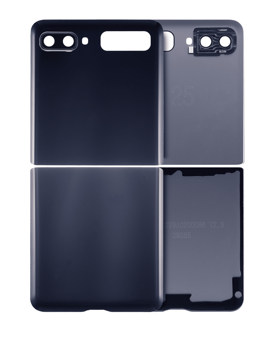 Top & Bottom Back Cover Glass With Camera Lens For Samsung Galaxy Z Flip 4G (F700) / Z Flip 5G (F707) (Aftermarket Plus) (Mirror Black) - Main View