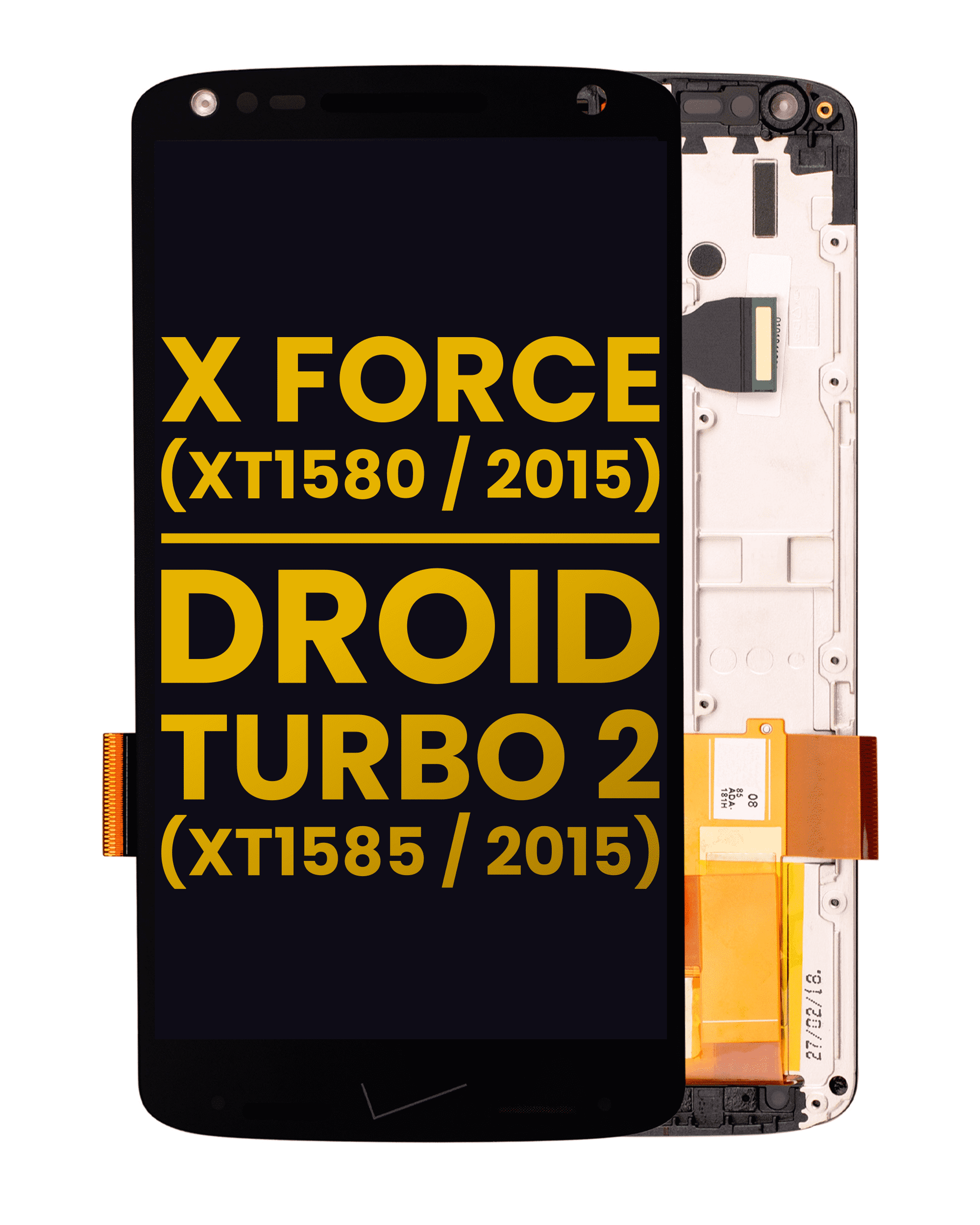 LCD Assembly With Frame for Motorola Droid Turbo 2 (XT1585 / 2015) Refurbished Black - replacement component front view, SKU 107082030502, image 1