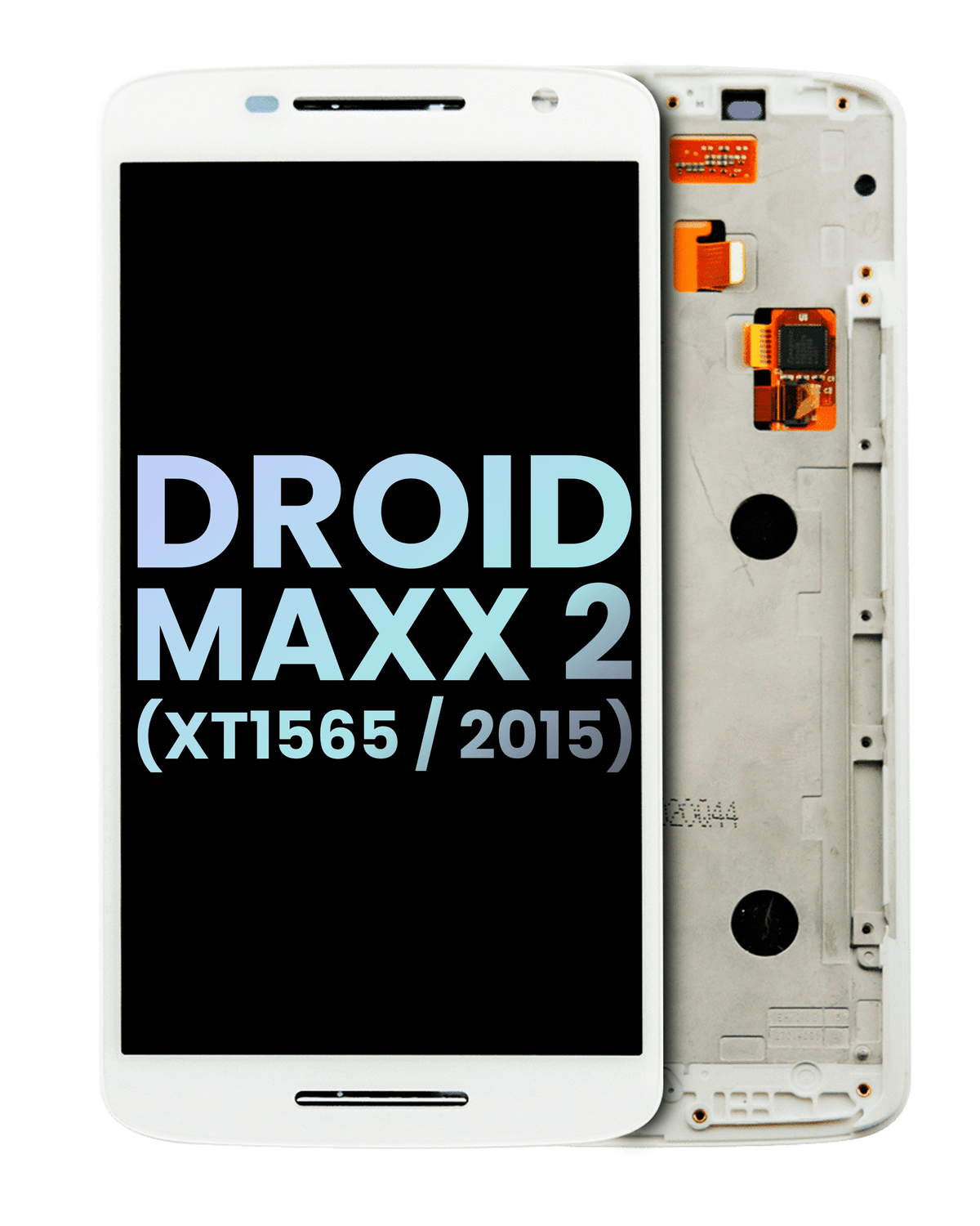 LCD Assembly With Frame for Motorola Droid Maxx 2 (XT1565 / 2015) Genuine OEM White - replacement component front view, SKU 107023547892, image 1