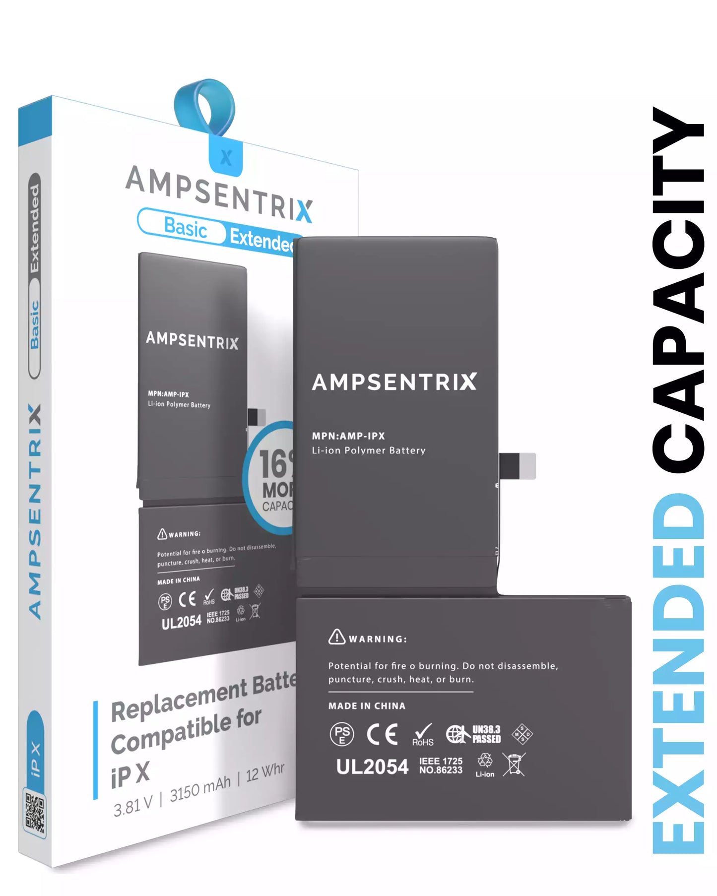 Replacement Battery For iPhone X (AmpSentrix Basic Extended)