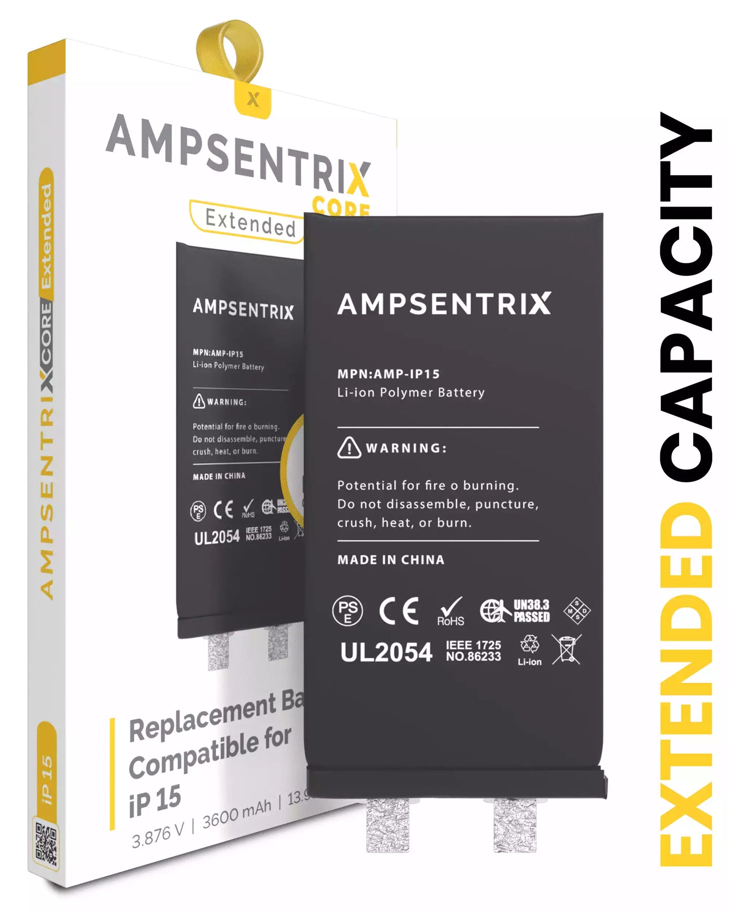 Replacement Battery For iPhone 15 (Spot Welding Required) (AmpSentrix Core Extended)