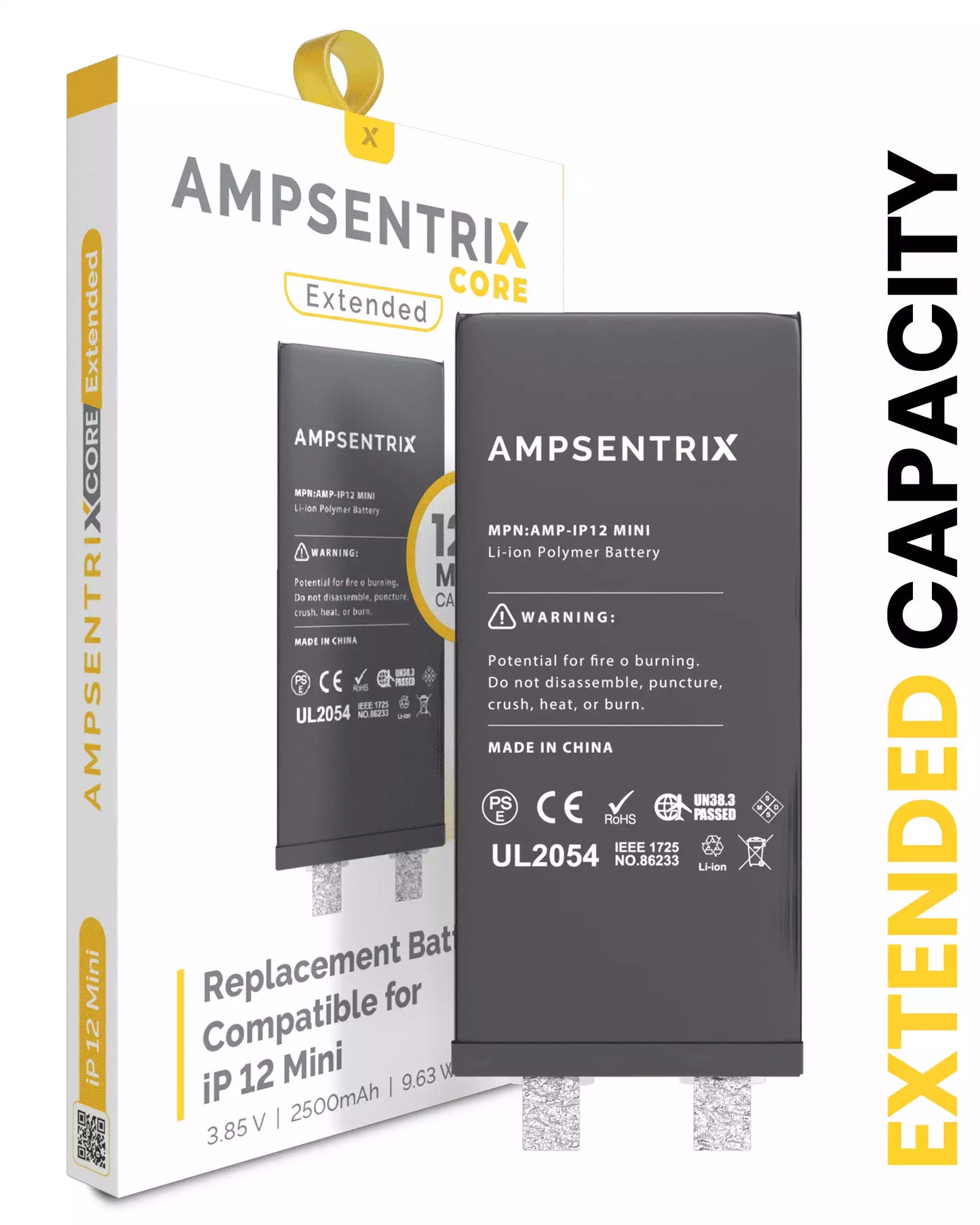 Replacement High Capacity Battery Core For iPhone 12 Mini (Spot Welding Required) (AmpSentrix Core Extended)