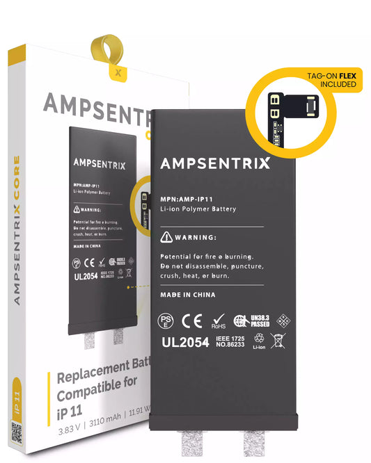 Replacement Battery Core with Universal Tag-On Flex For iPhone 11 (Spot Welding Required) (AmpSentrix Core)