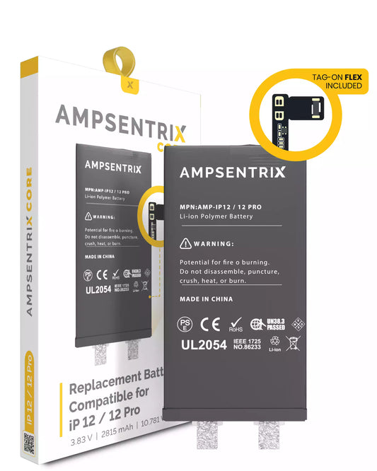 Replacement Battery Core with Universal Tag-On Flex For iPhone 12 / 12 Pro (Spot Welding Required) (AmpSentrix Core)