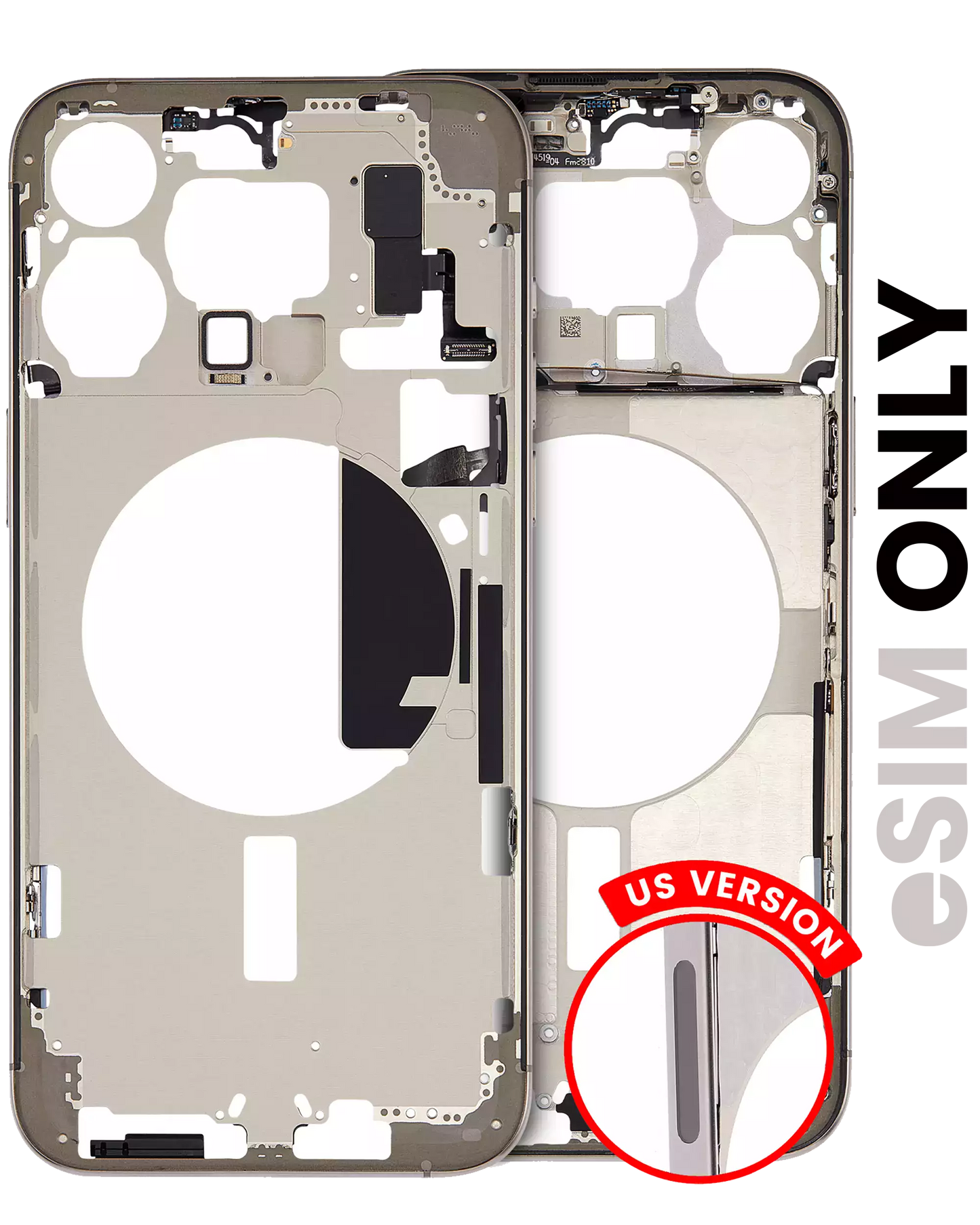 Mid-Frame Housing W/ Small Parts For iPhone 15 Pro Max (US Version) (Used OEM Pull: Grade C) (Natural Titanium)