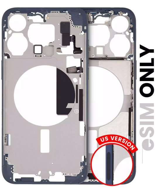 Mid-Frame Housing W/ Small Parts For iPhone 15 Pro Max (US Version) (Used OEM Pull: Grade C) (Blue Titanium)