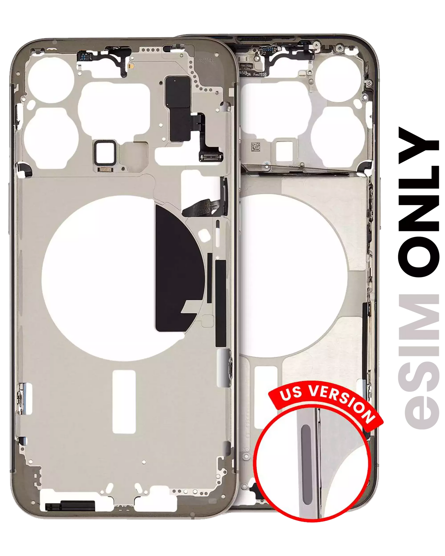 Mid-Frame Housing W/ Small Parts For iPhone 15 Pro Max (US Version) (Used OEM Pull: Grade B) (Natural Titanium)