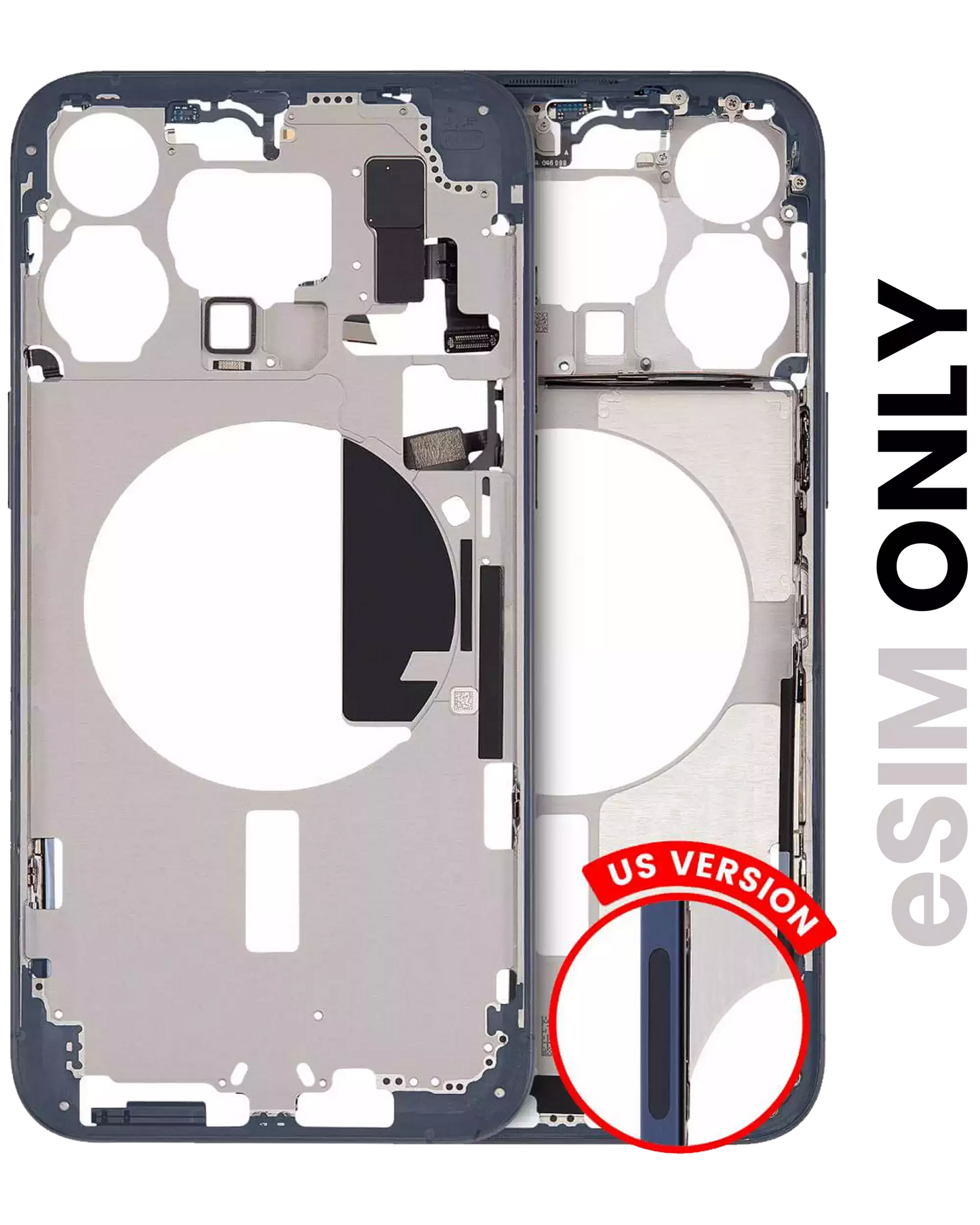 Mid-Frame Housing W/ Small Parts For iPhone 15 Pro Max (US Version) (Used OEM Pull: Grade B) (Blue Titanium)
