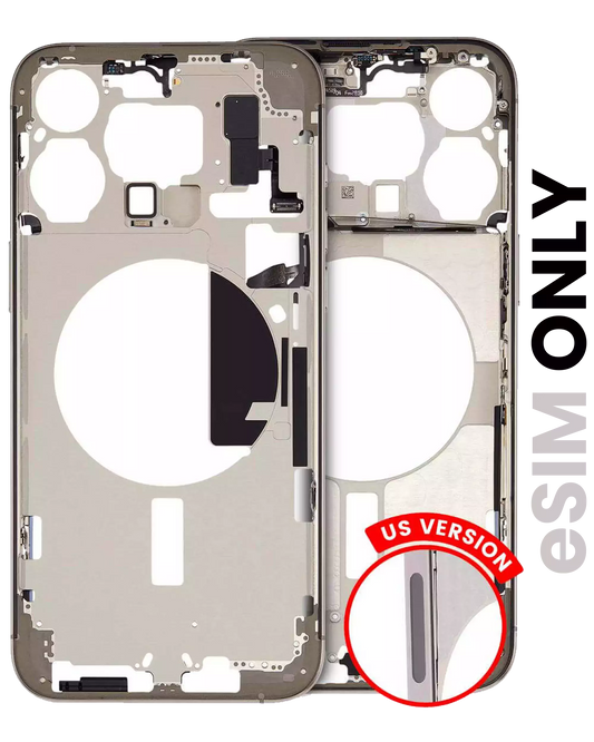 Mid-Frame Housing W/ Small Parts For iPhone 15 Pro Max (US Version) (Used OEM Pull: Grade A) (Natural Titanium)