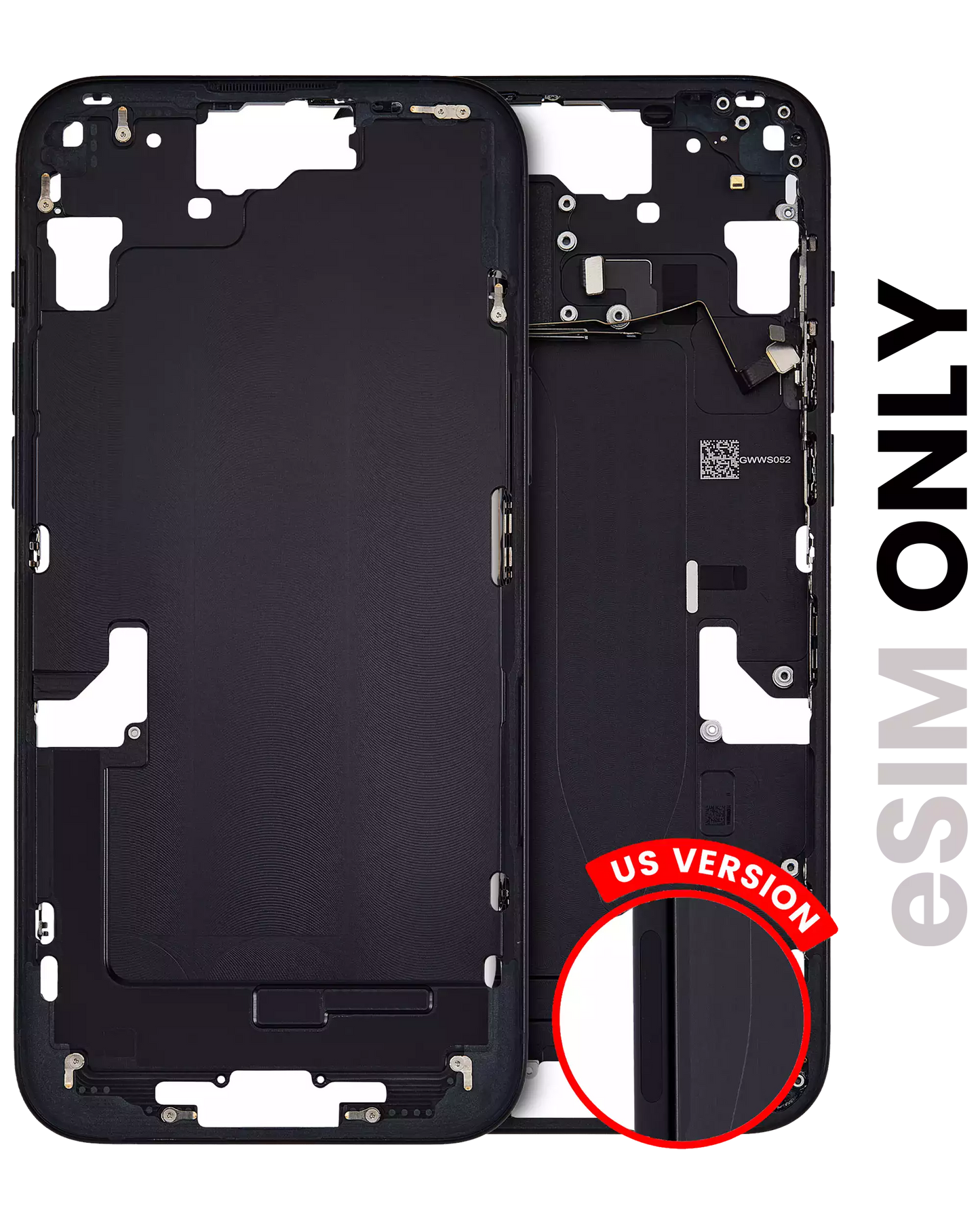 Mid-Frame Housing W/ Small Parts For iPhone 15 Plus (US Version) (Used OEM Pull: Grade A) (Black)