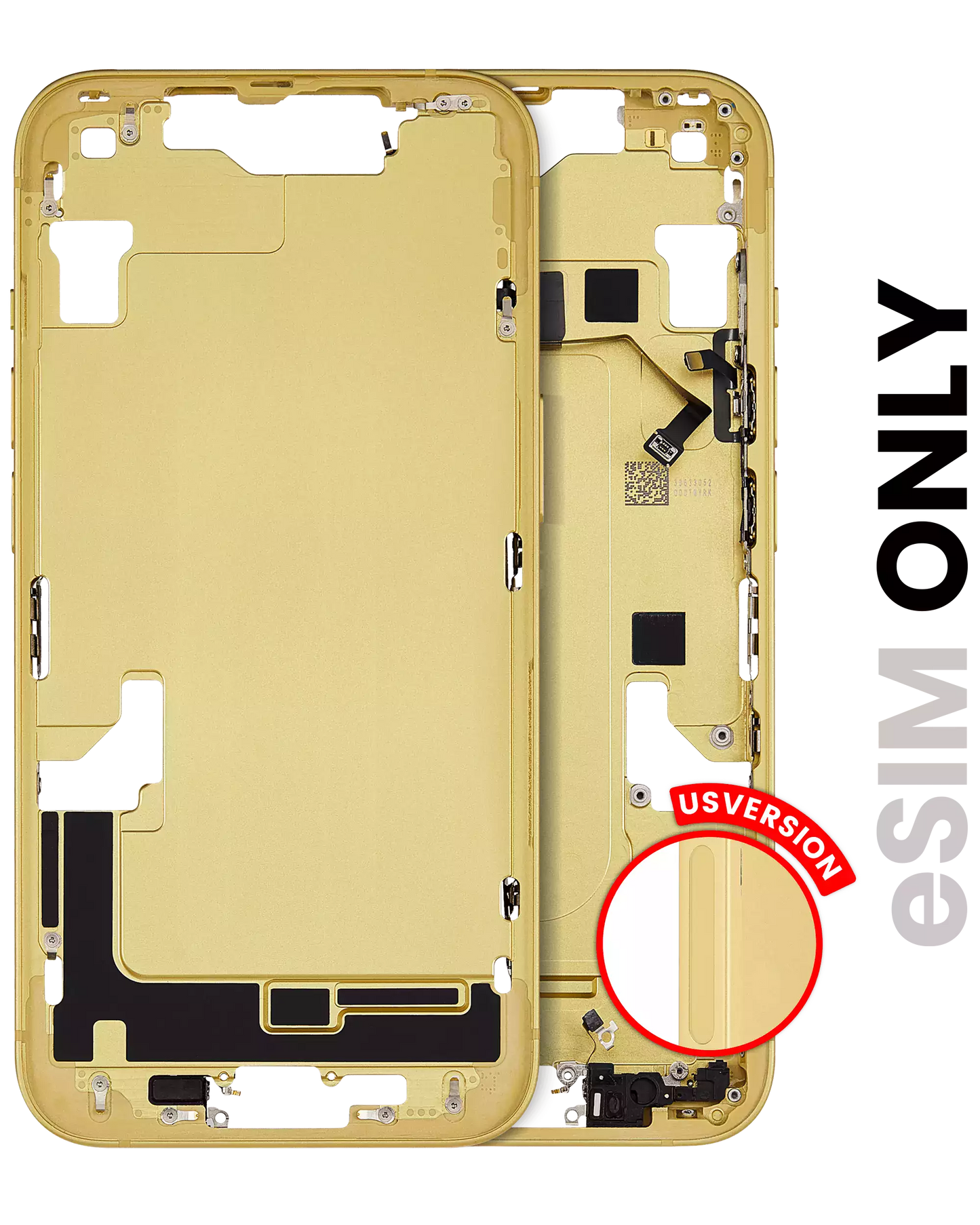 Mid-Frame Housing W/ Small Parts For iPhone 14 (US Version) (Used OEM Pull: Grade B) (Yellow)