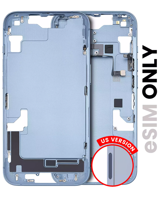 Mid-Frame Housing W/ Small Parts For iPhone 14 (US Version) (Used OEM Pull: Grade B) (Blue)