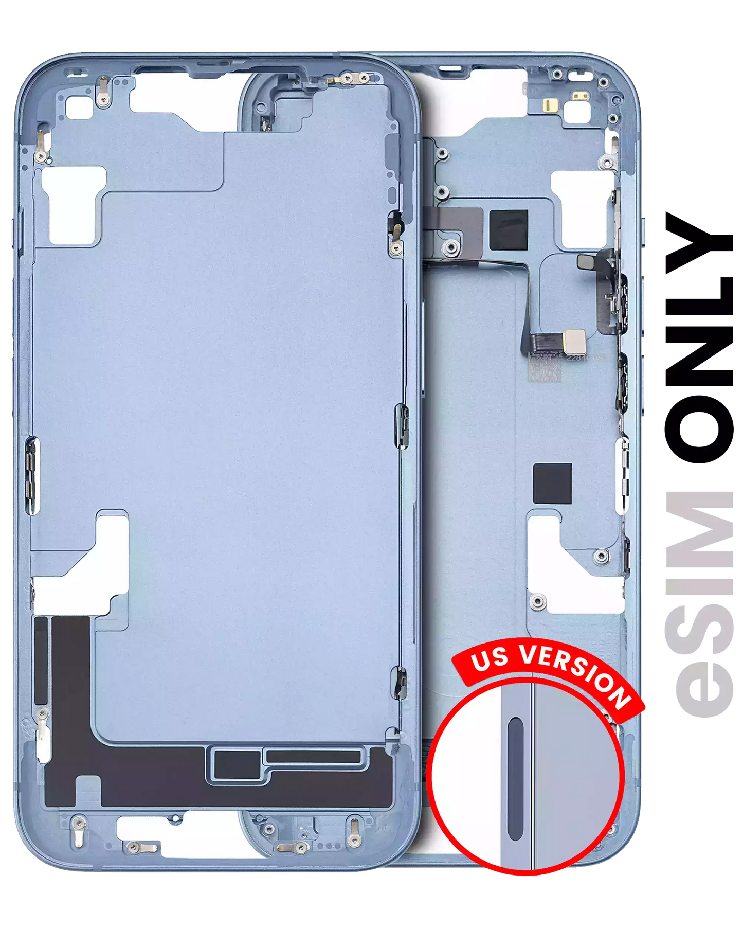 Mid-Frame Housing W/ Small Parts For iPhone 14 (US Version) (Used OEM Pull: Grade C) (Blue)