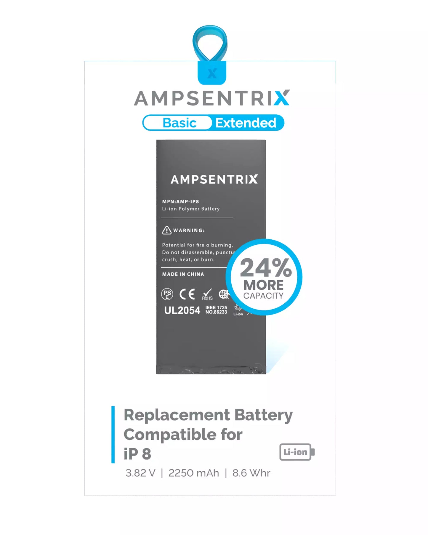 Replacement Battery For iPhone 8 (AmpSentrix Basic Extended)