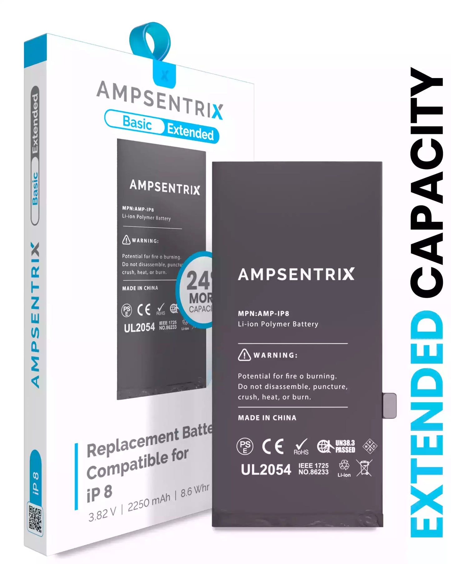 Replacement Battery For iPhone 8 (AmpSentrix Basic Extended)