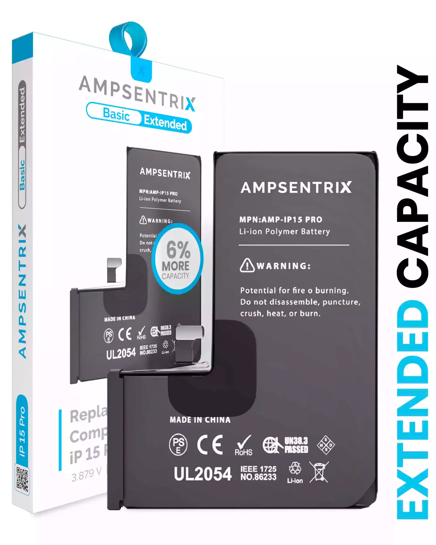 Replacement Battery For iPhone 15 Pro (AmpSentrix Basic Extended)