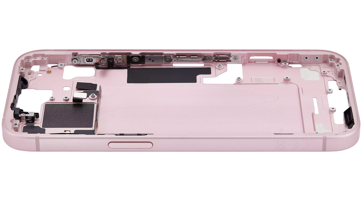 Mid-Frame Housing W/ Small Parts For iPhone 15 (EU / Global Version) (Used OEM Pull: Grade A) (Pink)