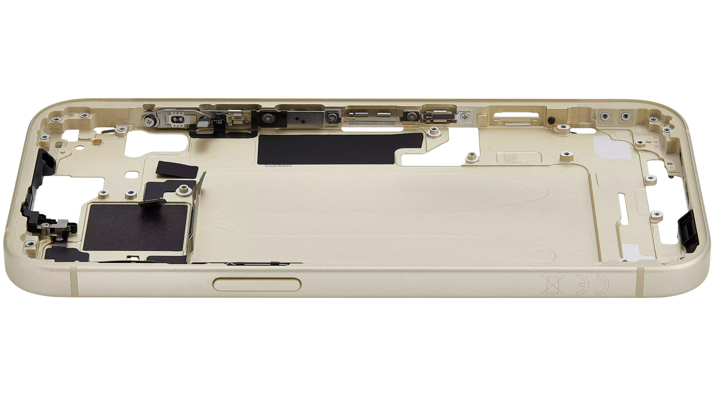 Mid-Frame Housing W/ Small Parts For iPhone 15 (EU / Global Version) (Used OEM Pull: Grade A) (Yellow)