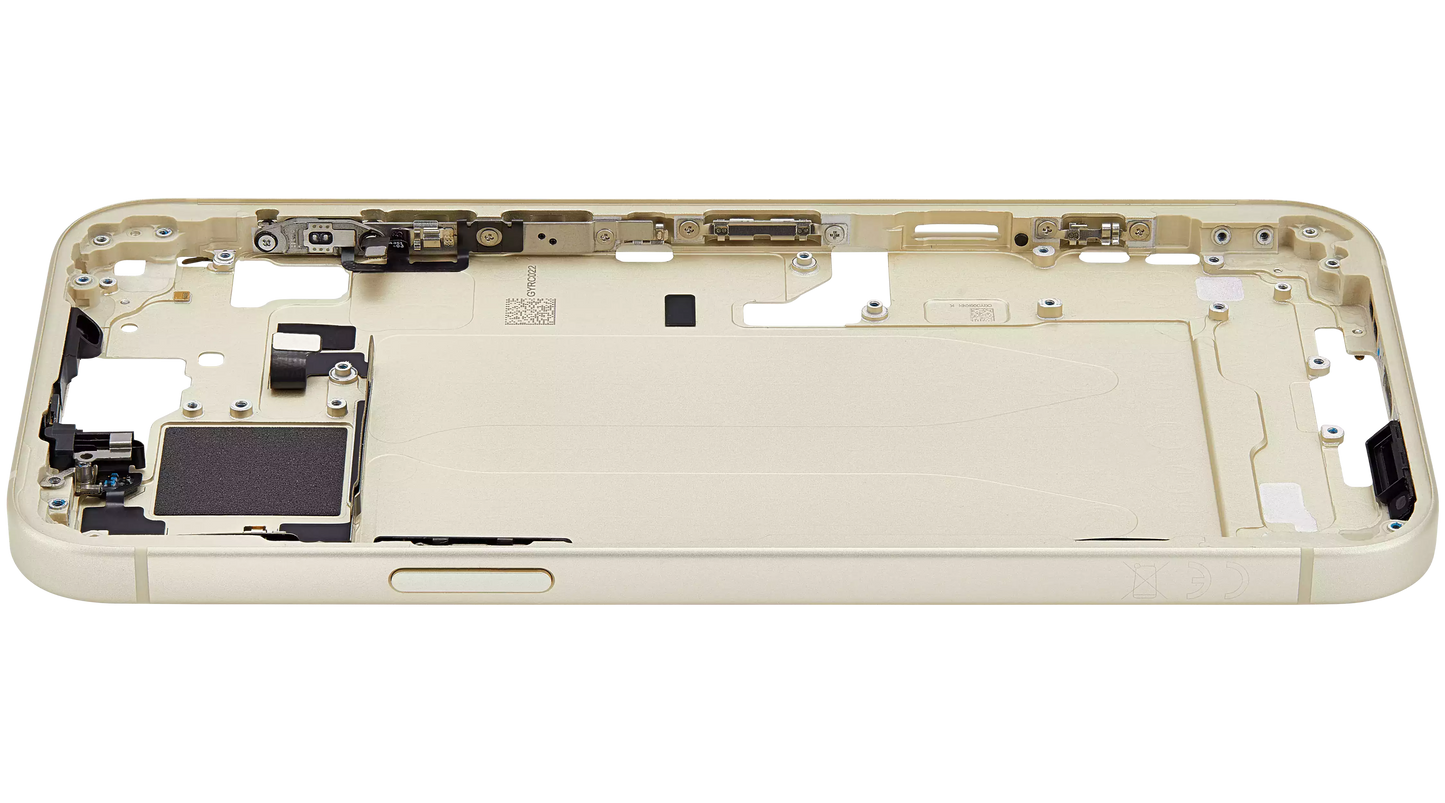 Mid-Frame Housing W/ Small Parts For iPhone 15 Plus (EU / Global Version) (Used OEM Pull: Grade A) (Yellow)