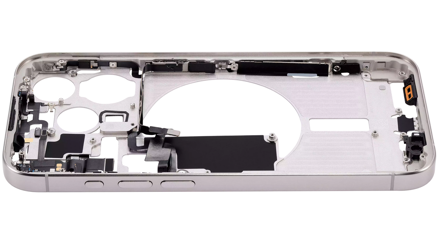 Mid-Frame Housing W/ Small Parts For iPhone 15 Pro (US Version) (Used OEM Pull: Grade A) (White Titanium)