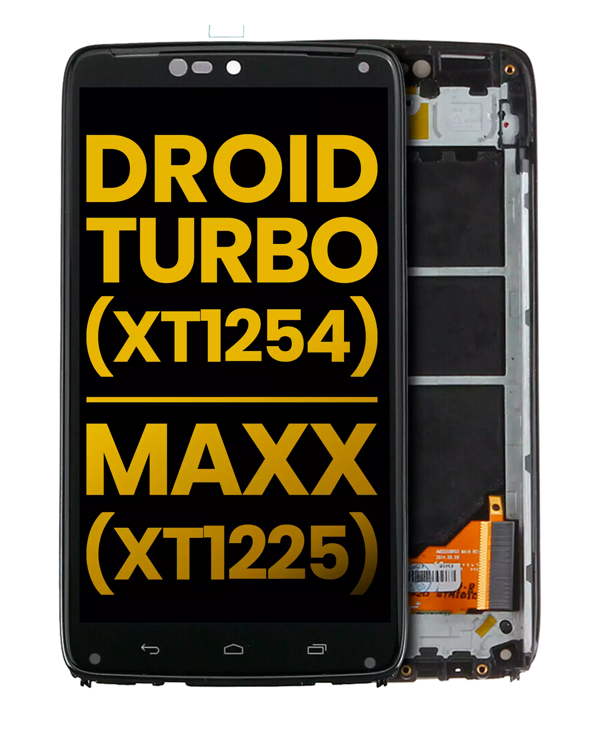 LCD Assembly With Frame for Motorola Droid Turbo (XT1254 / 2014) Refurbished Black - replacement component front view, SKU 107082030802, image 1
