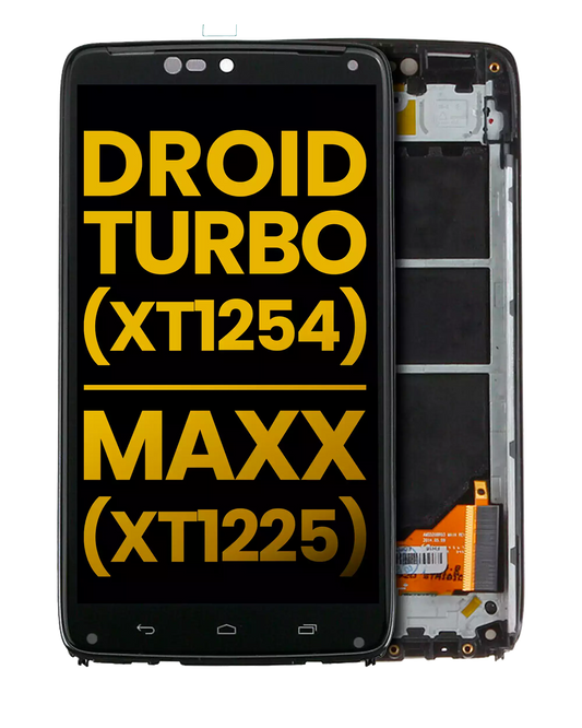 LCD Assembly With Frame for Motorola Droid Turbo (XT1254 / 2014) Refurbished Black - replacement component front view, SKU 107082030802, image 1