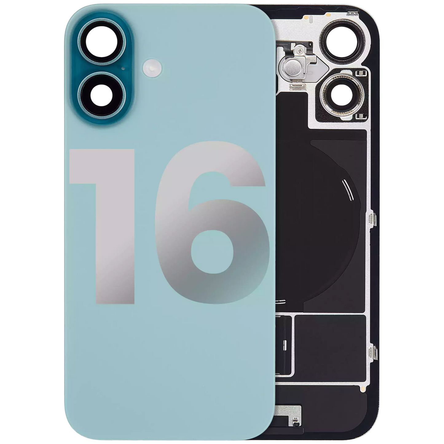Back Glass w/ MagSafe Magnet & NFC & Flashlight Flex For iPhone 16 (Used OEM Pull: Grade B) (Teal)