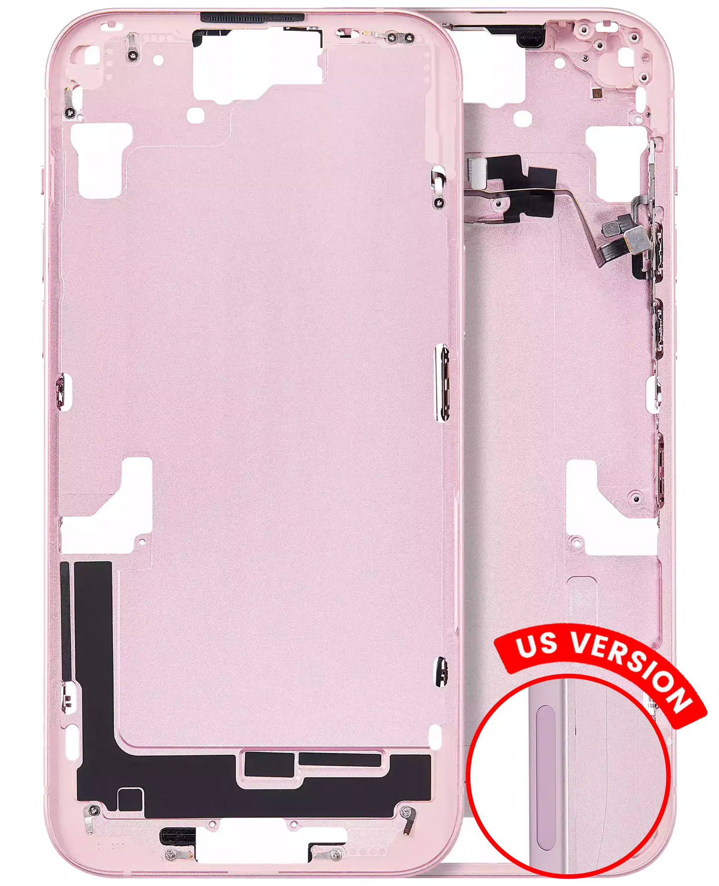 Mid-Frame Housing W/ Small Parts For iPhone 15 Plus (US Version) (Aftermarket Plus) (Pink)