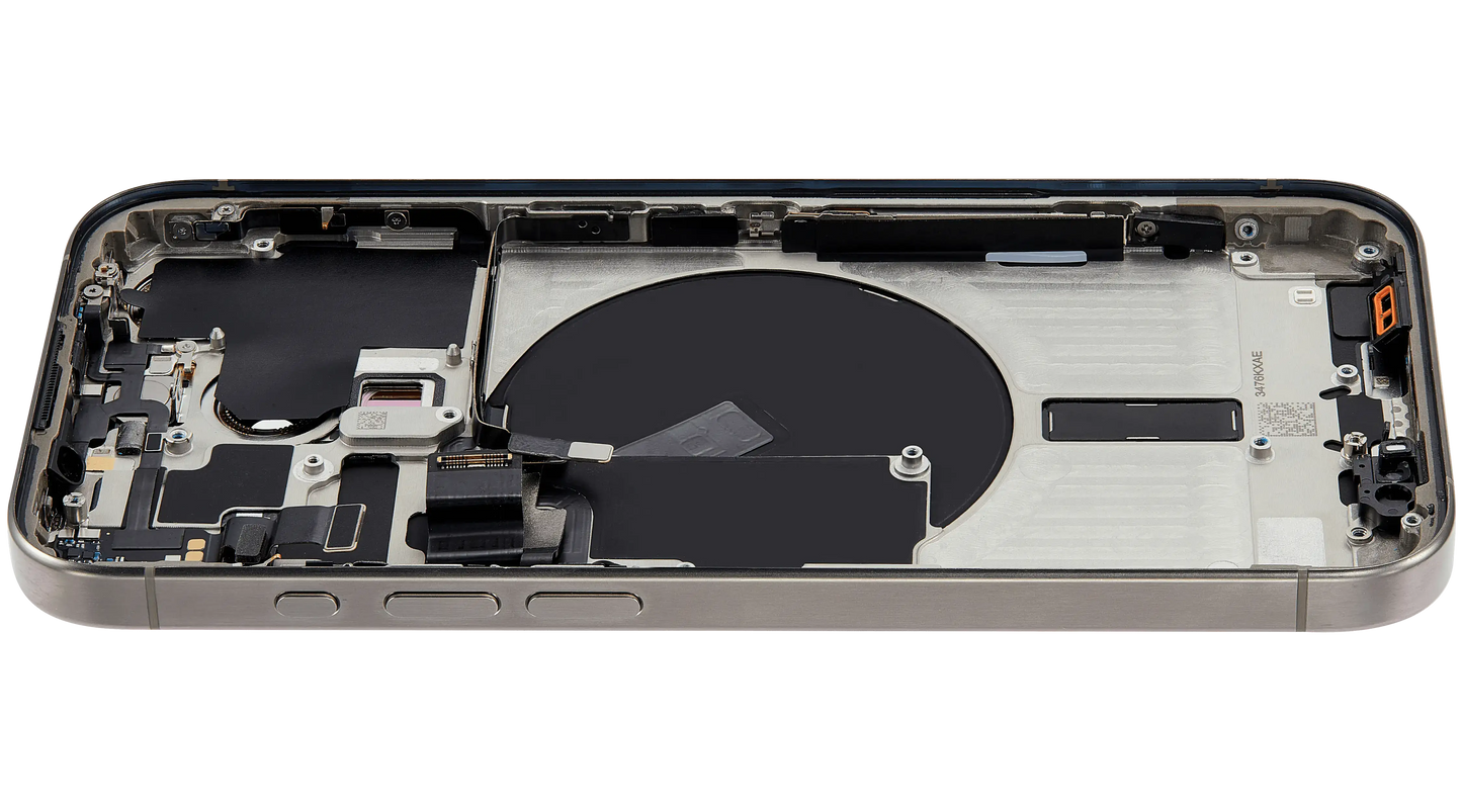 Back Housing W/ Small Parts For iPhone 15 Pro (US Version) (Used OEM Pull: Grade B) (Natural Titanium)