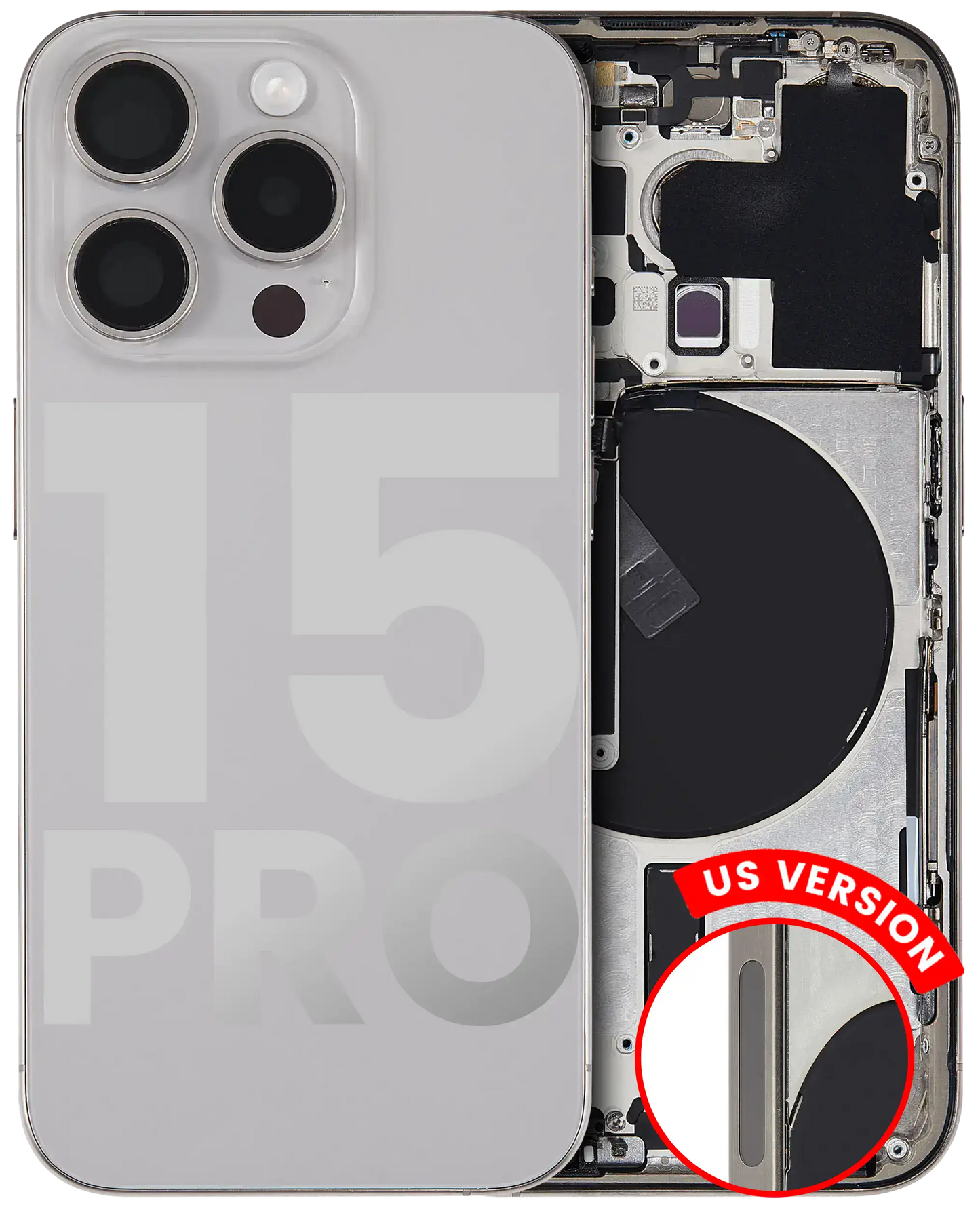 Back Housing W/ Small Parts For iPhone 15 Pro (US Version) (Used OEM Pull: Grade B) (Natural Titanium)