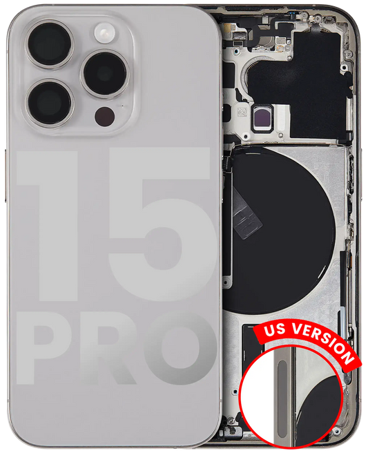 Back Housing W/ Small Parts For iPhone 15 Pro (US Version) (Used OEM Pull: Grade B) (Natural Titanium)