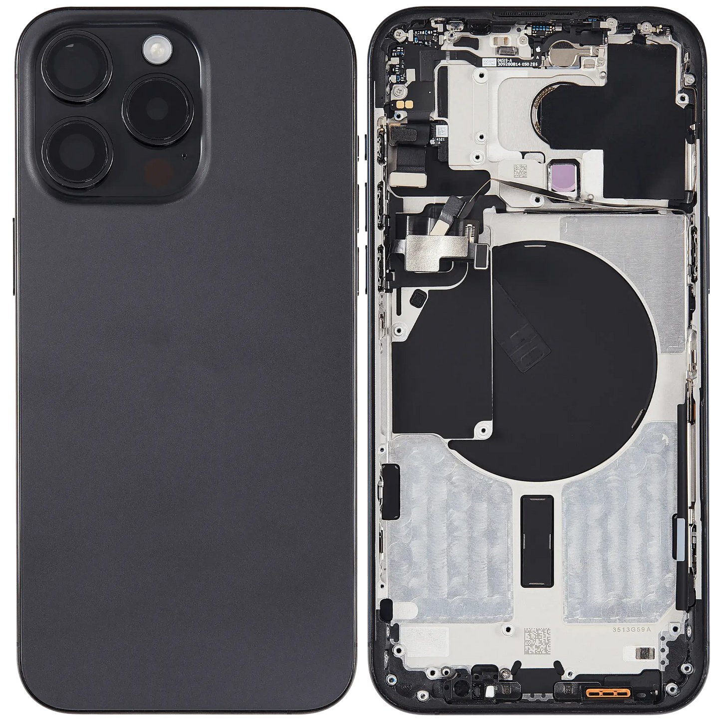 Back Housing W/ Small Parts For iPhone 15 Pro Max (US Version) (Used OEM Pull: Grade B) (Black Titanium)