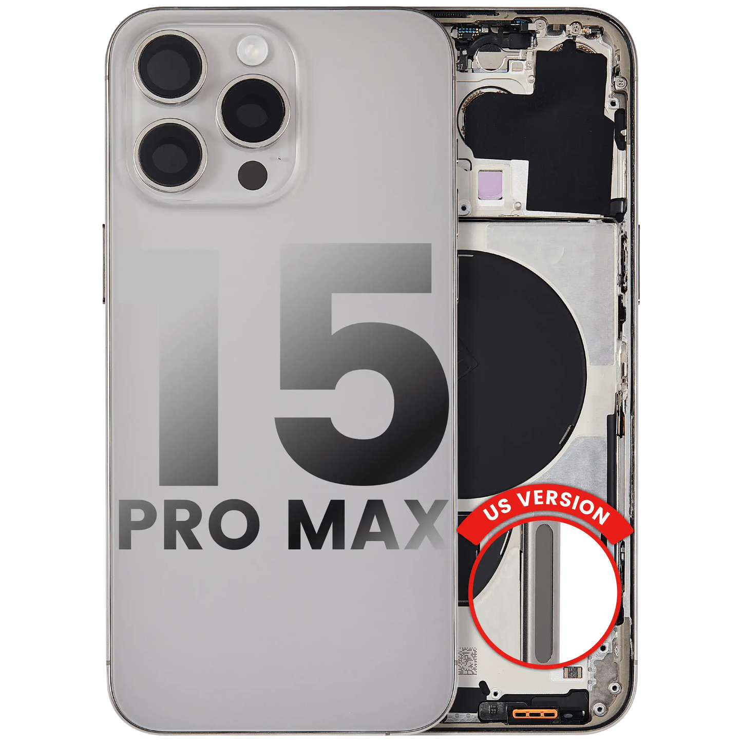Back Housing W/ Small Parts For iPhone 15 Pro Max (US Version) (Used OEM Pull: Grade B) (Natural Titanium)