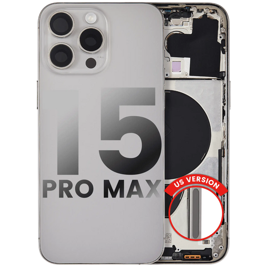 Back Housing W/ Small Parts For iPhone 15 Pro Max (US Version) (Used OEM Pull: Grade B) (Natural Titanium)