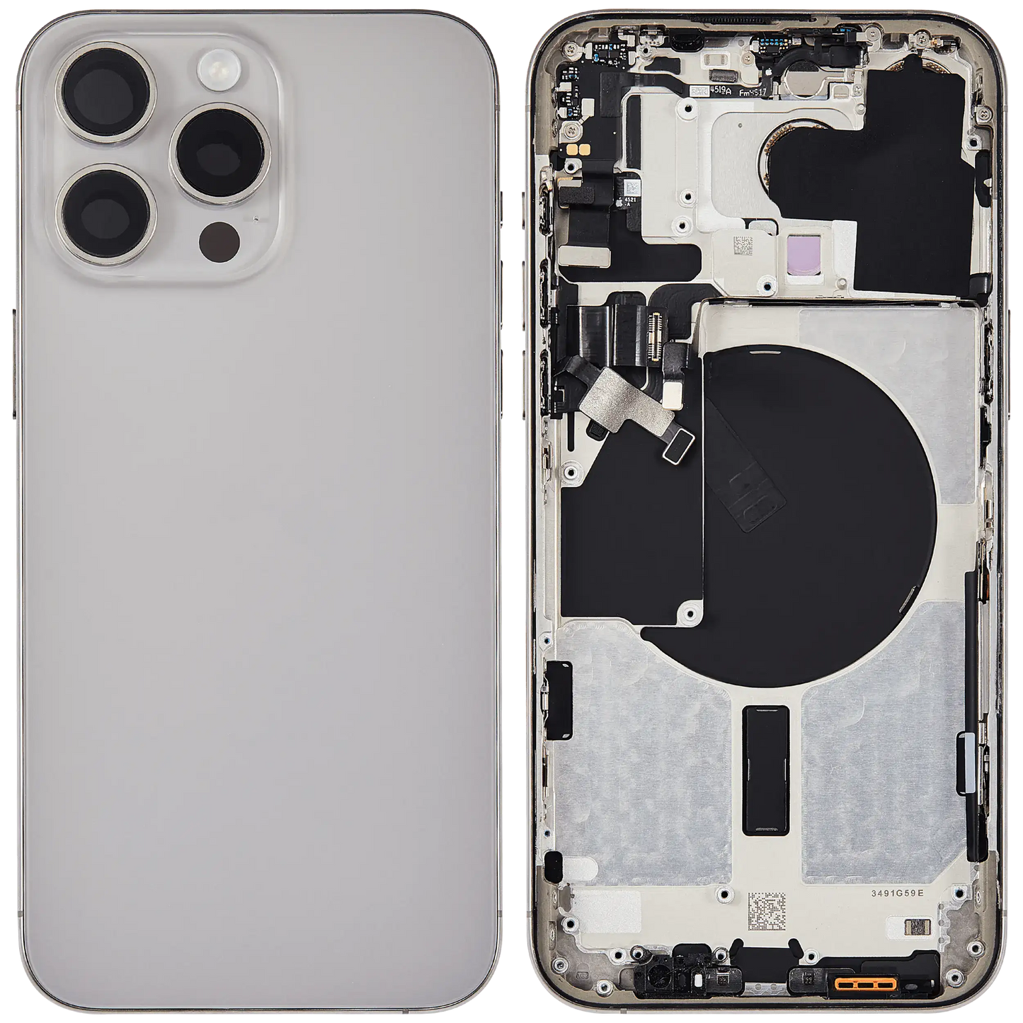 Back Housing W/ Small Parts For iPhone 15 Pro Max (US Version) (Used OEM Pull: Grade B) (Natural Titanium)