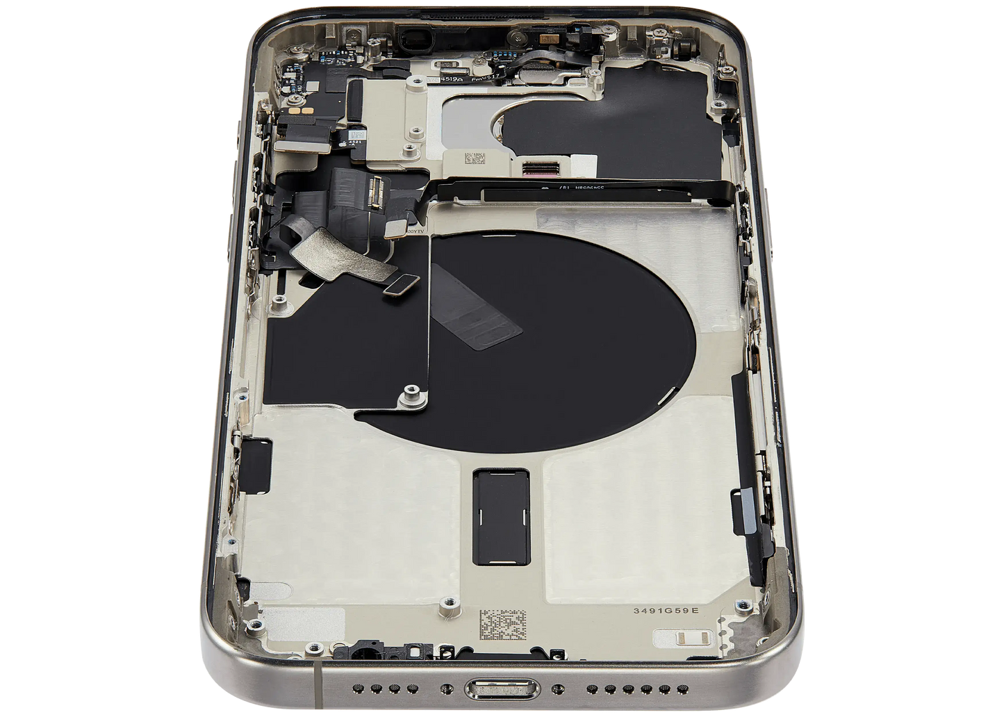 Back Housing W/ Small Parts For iPhone 15 Pro Max (US Version) (Used OEM Pull: Grade B) (Natural Titanium)