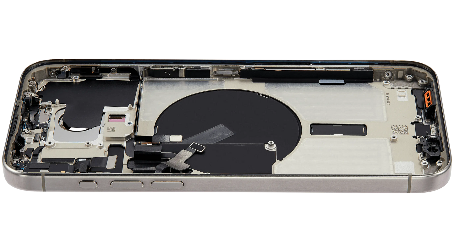 Back Housing W/ Small Parts For iPhone 15 Pro Max (US Version) (Used OEM Pull: Grade B) (Natural Titanium)