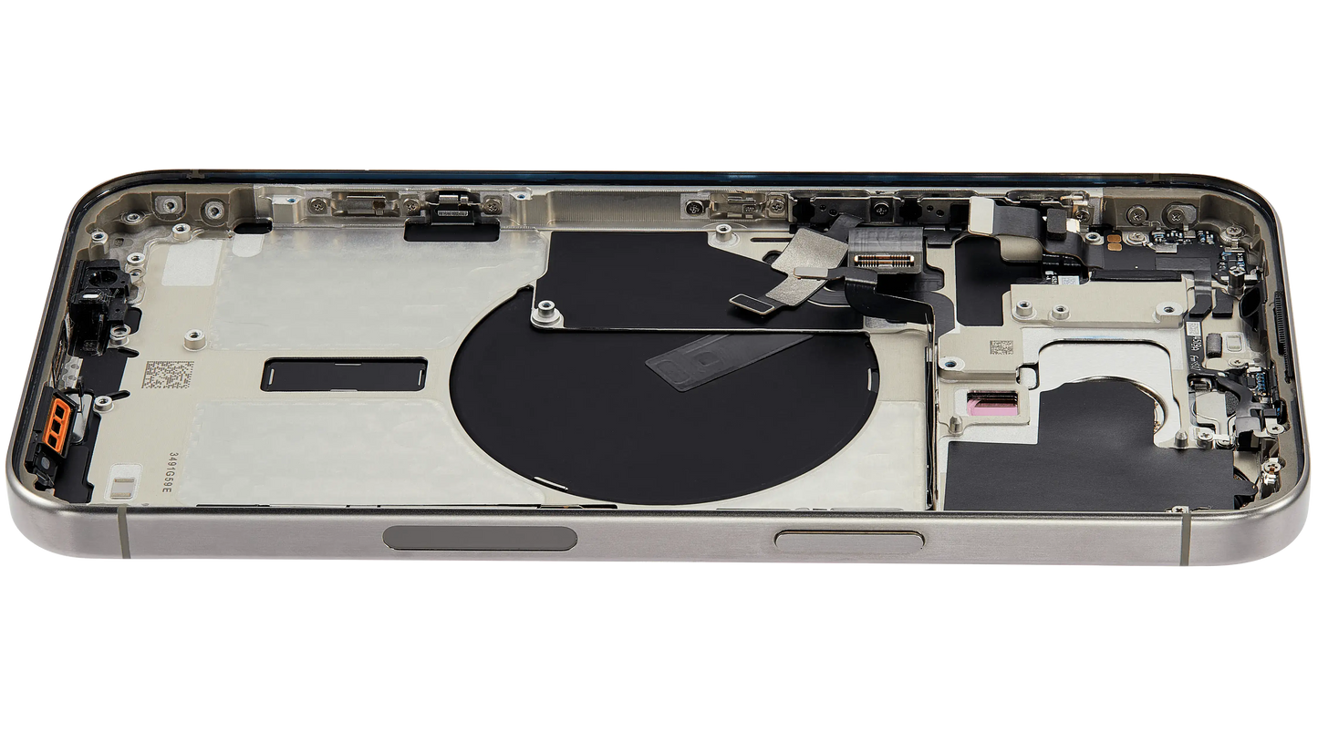 Back Housing W/ Small Parts For iPhone 15 Pro Max (US Version) (Used OEM Pull: Grade B) (Natural Titanium)