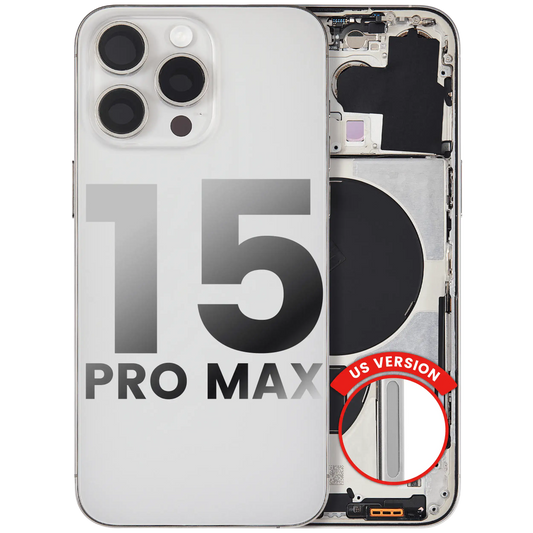 Back Housing W/ Small Parts For iPhone 15 Pro Max (US Version) (Used OEM Pull: Grade B) (White Titanium)