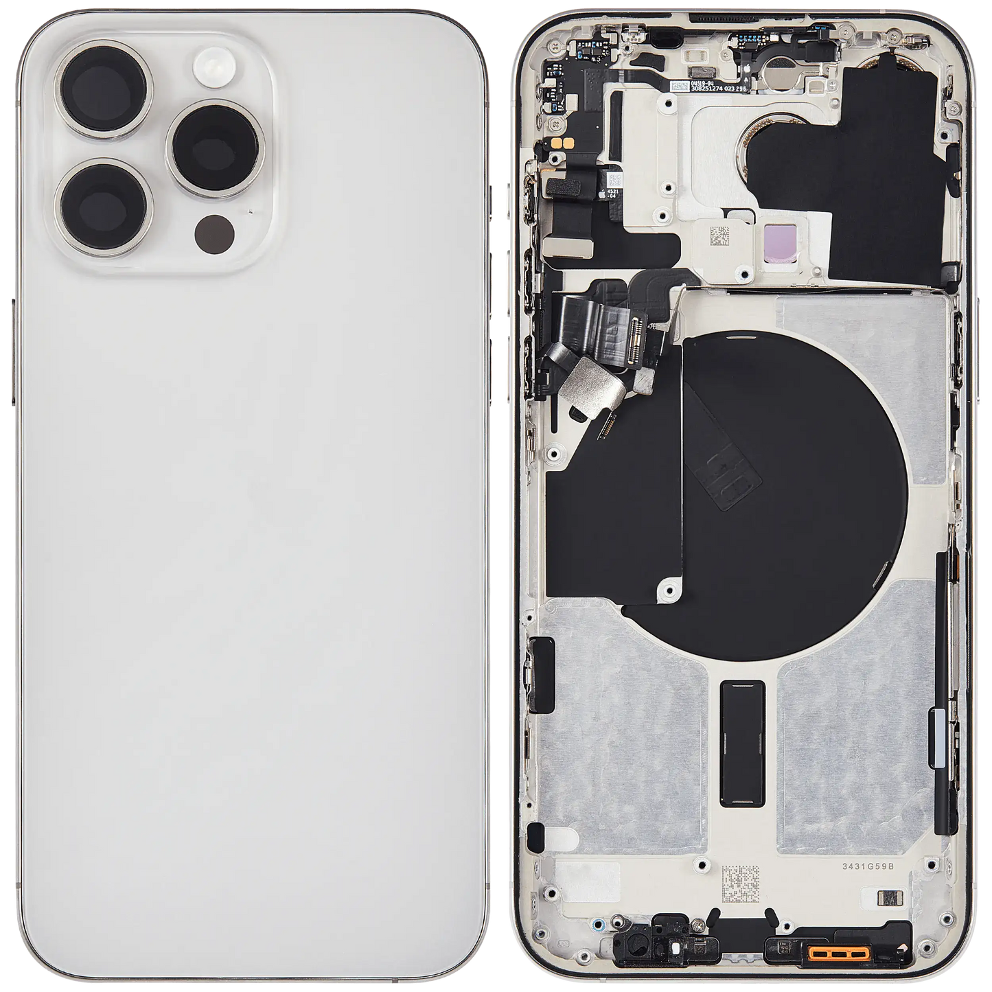 Back Housing W/ Small Parts For iPhone 15 Pro Max (US Version) (Used OEM Pull: Grade B) (White Titanium)
