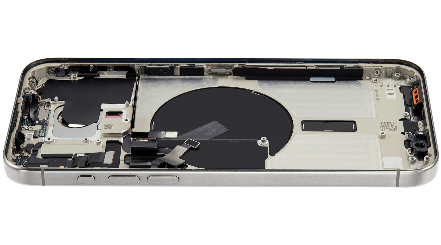 Back Housing W/ Small Parts For iPhone 15 Pro Max (US Version) (Used OEM Pull: Grade B) (White Titanium)