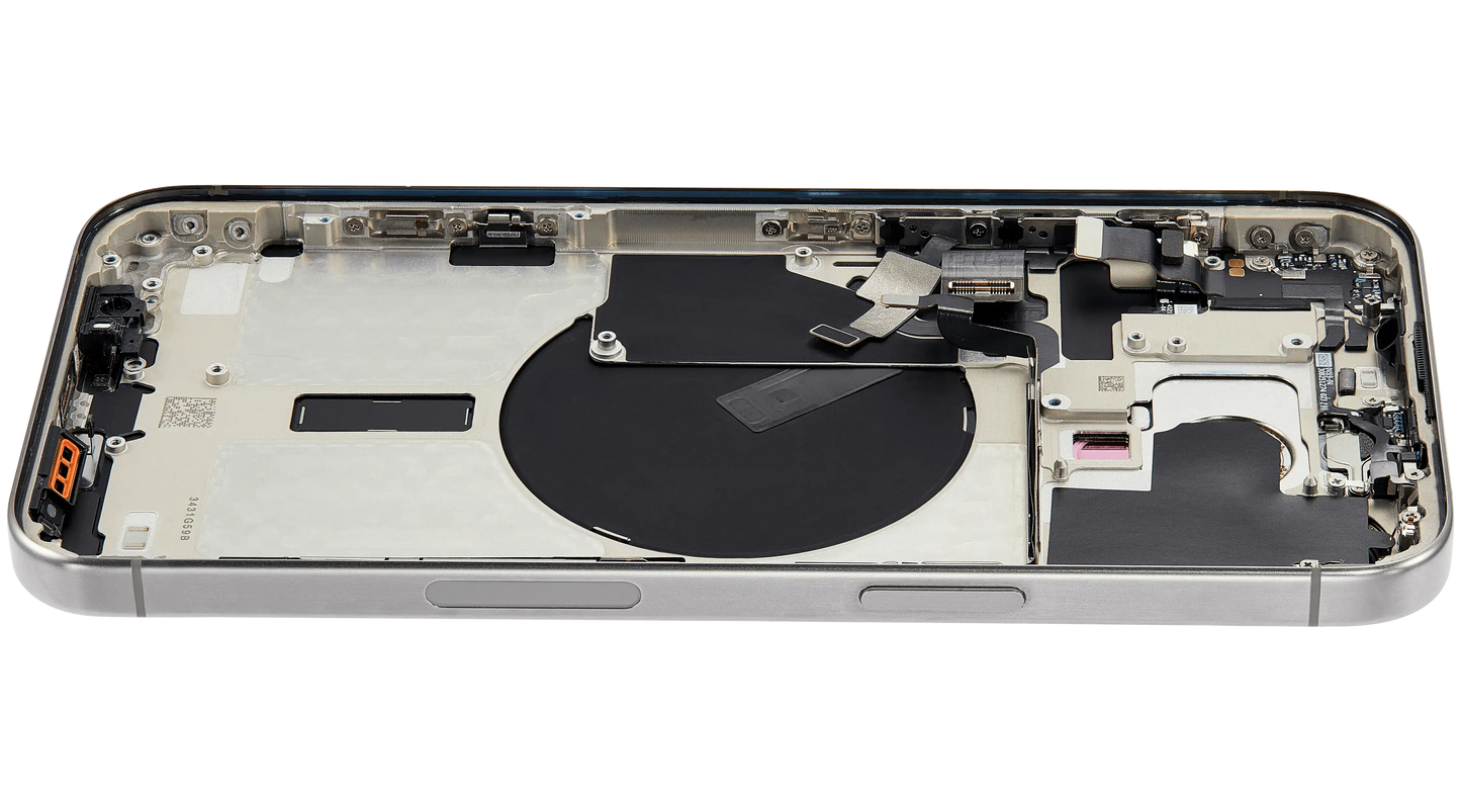 Back Housing W/ Small Parts For iPhone 15 Pro Max (US Version) (Used OEM Pull: Grade B) (White Titanium)